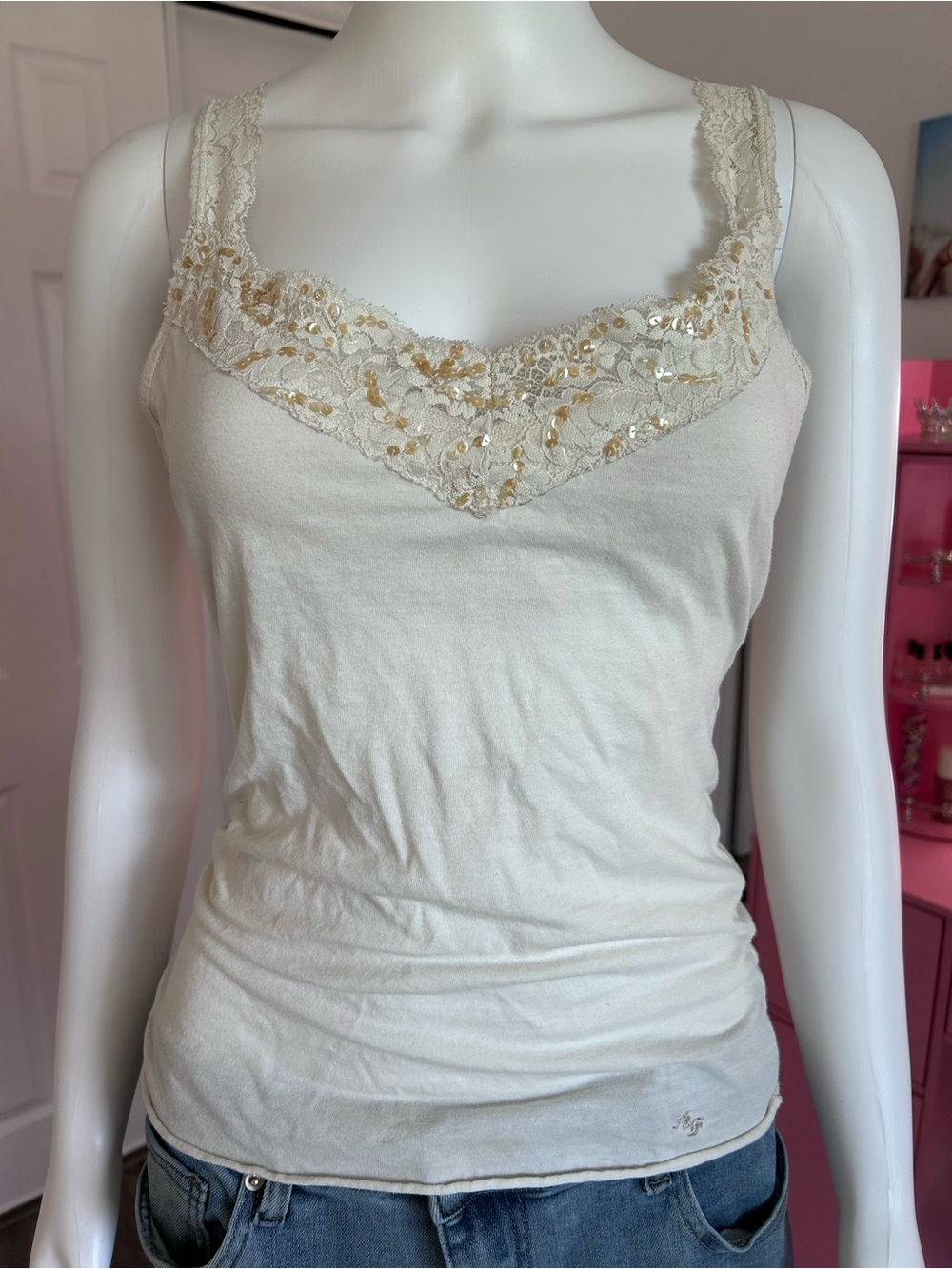 Vintage Y2K 2000s Abercrombie Floral Lace Sequin Cami